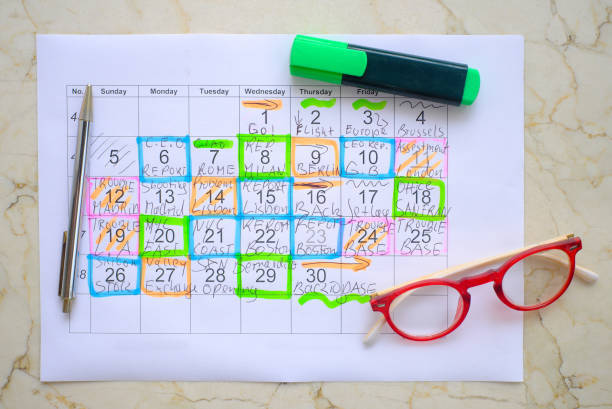 Calendar planner showing colour-coded walking schedule